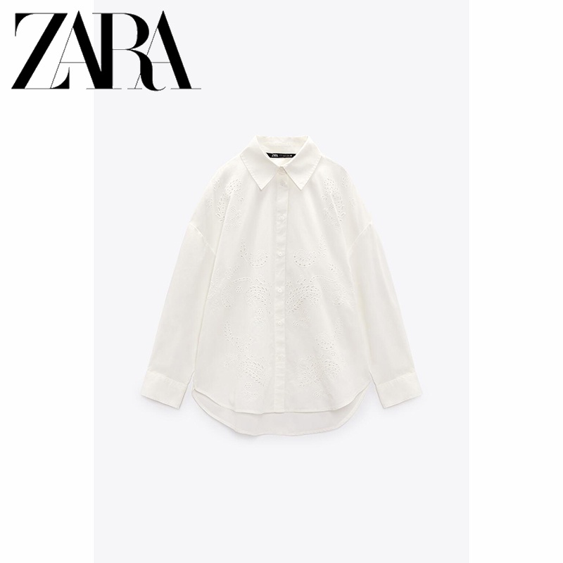 Zara Áo Sơ Mi Trắng Tay Dài Dáng Rộng Thời Trang Thanh Lịch Cho Nữ