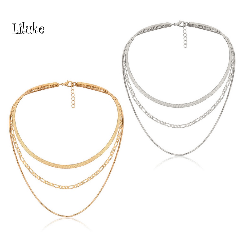 Lk Vòng Cổ Dây Chuyền Xương Rắn 3 Lớp Màu Vàng / Bạc Tùy Chỉnh Thời Trang Làm Quà Tặng Cho