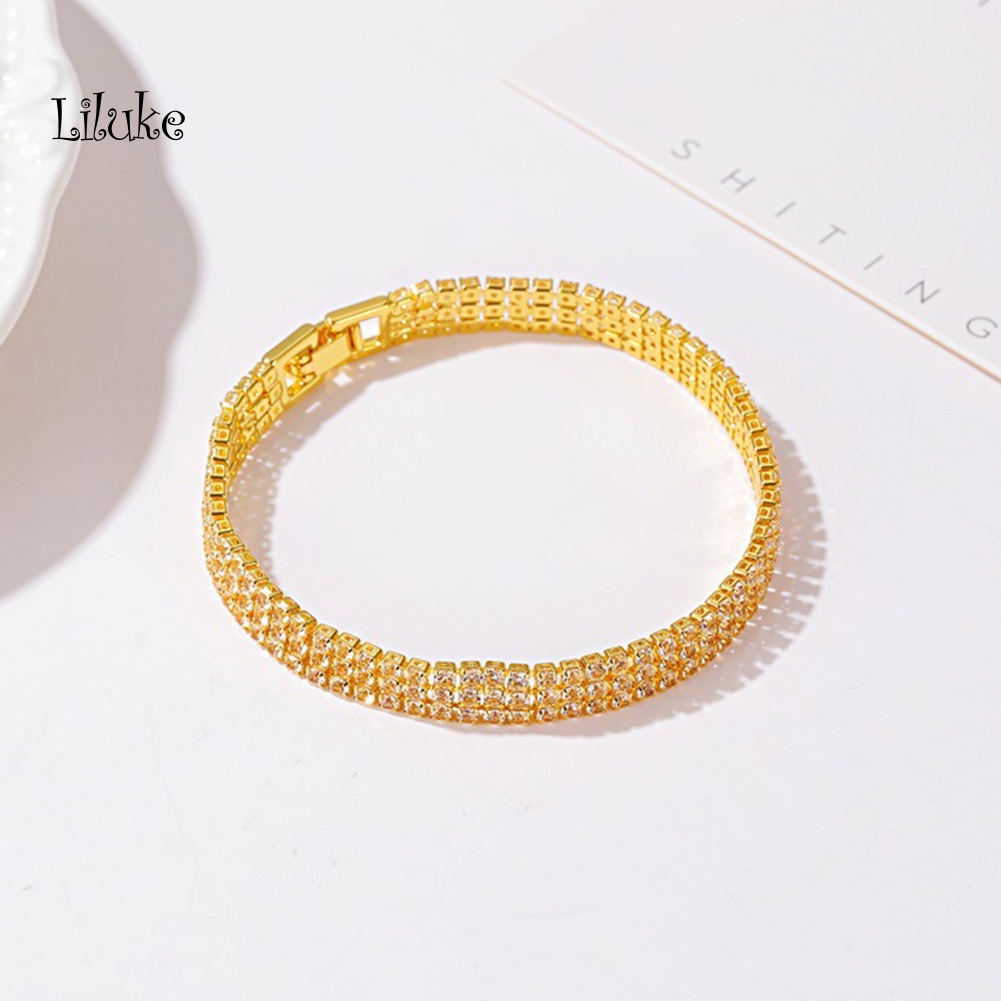 Vòng Tay Hợp Kim Đính Đá 3 Hàng Kiểu Dáng Sang Trọng Cho Nữ