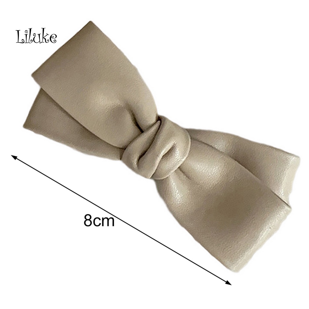 Kẹp Tóc Màu Trơn Giả Da Đính Nơ Xinh Xắn Cho Nữ