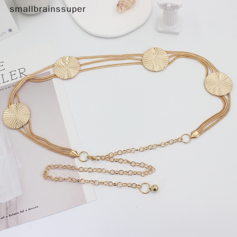 Thắt Lưng Dây Xích Tròn Bằng Kim Loại Màu Vàng Phong Cách Retro Thời Trang Cho Nữ