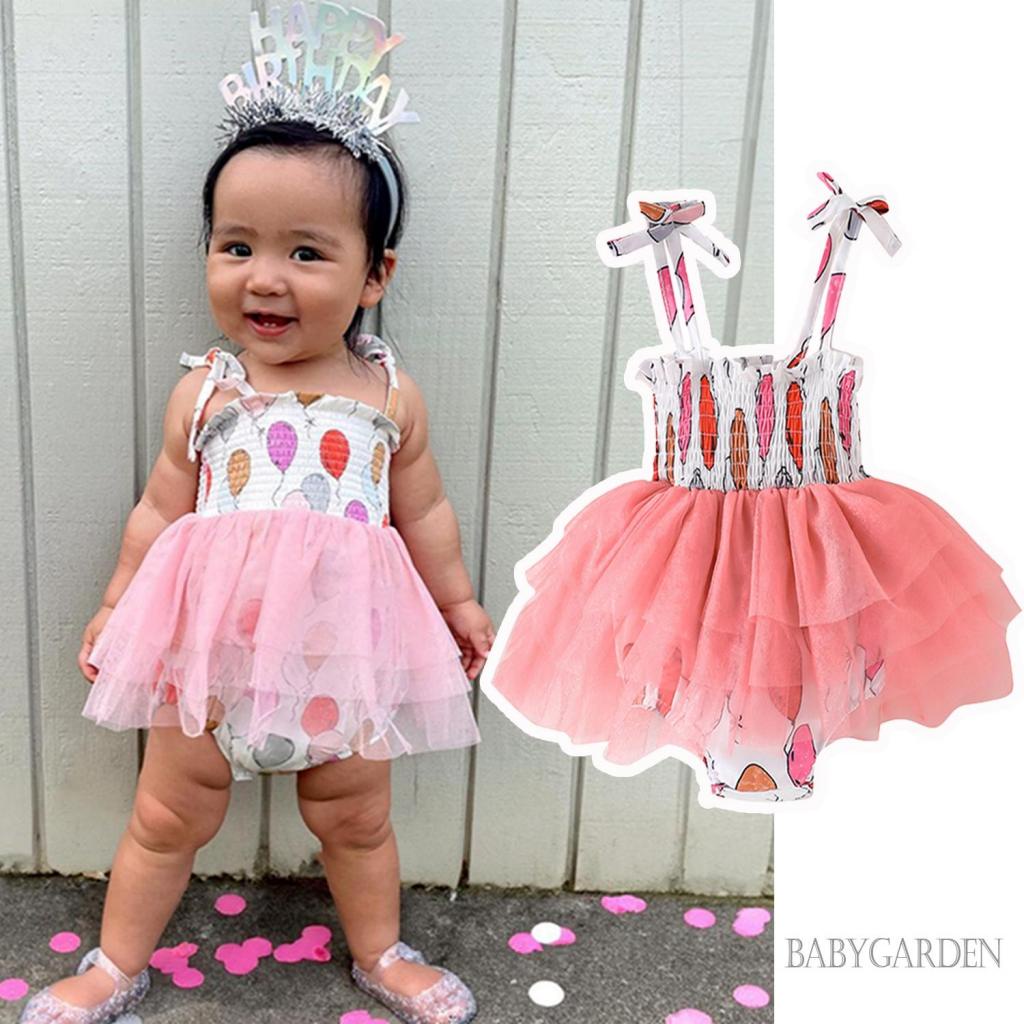 Áo Liền Quần Dạng Lưới Không Tay In Hình Bong Bóng Dành Cho Bé Gái 0-24 Tháng Tuổi