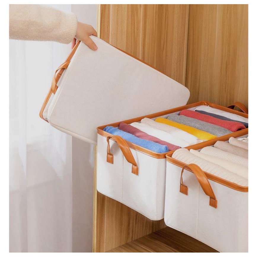 🇻🇳Trong kho🇻🇳 Hộp Đựng Quần Áo,giỏ lưu trữ khung thép vải lanh cotton Khung thép đậm Mật mã dày, không có mùi