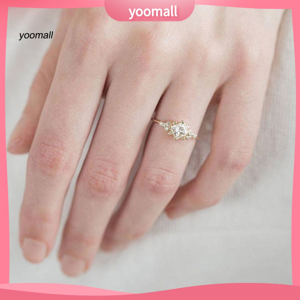 Nhẫn Cưới Mặt Vuông Đính Đá Zircon Thanh Lịch Cho Nữ