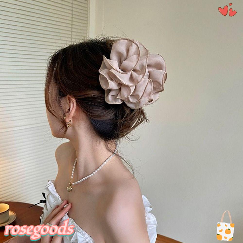 Kẹp Tóc Hoa Hồng Vải Ruy Băng