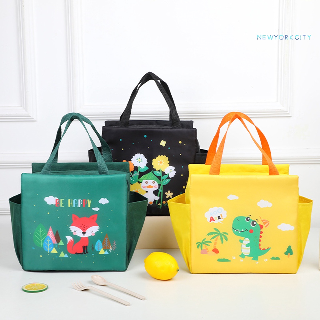 Túi Đựng Cơm Trưa Giữ Nhiệt Dung Tích Lớn Bằng Vải Oxford Họa Tiết Hoạt Hình Có Khóa Kéo
