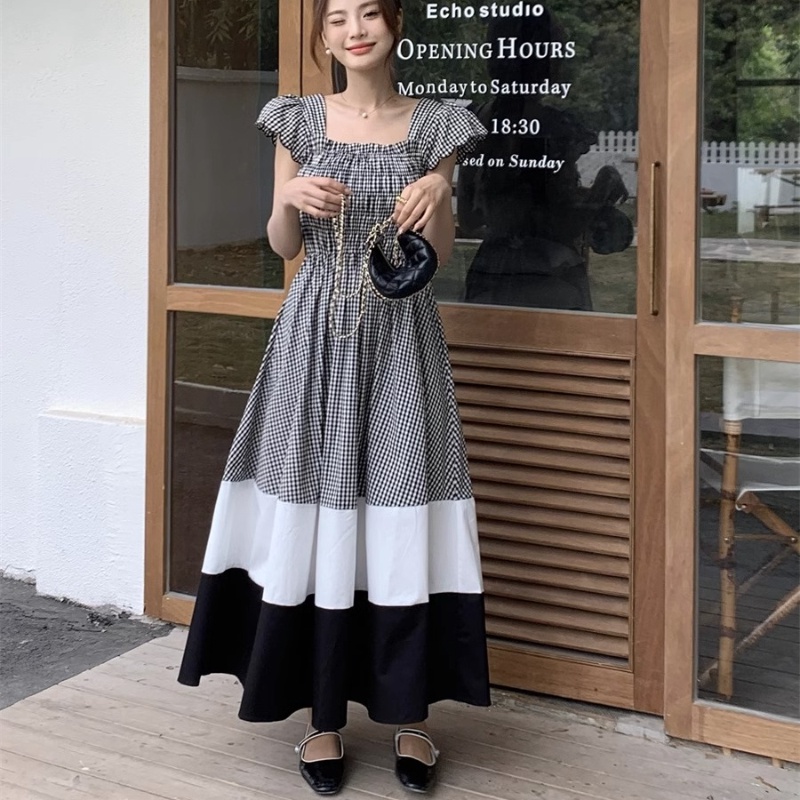 Đầm Dài Dáng Chữ A Họa Tiết Sọc Caro Phong Cách Hàn Quốc Thời Trang Mùa Hè Cho Nữ