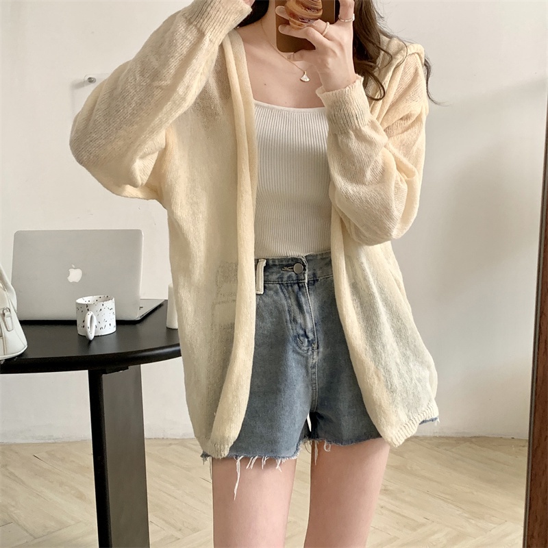 SUXI Áo Khoác Cardigan Chống Nắng Tay Dài Dáng Rộng Màu Sắc Đơn Giản Cho Nữ