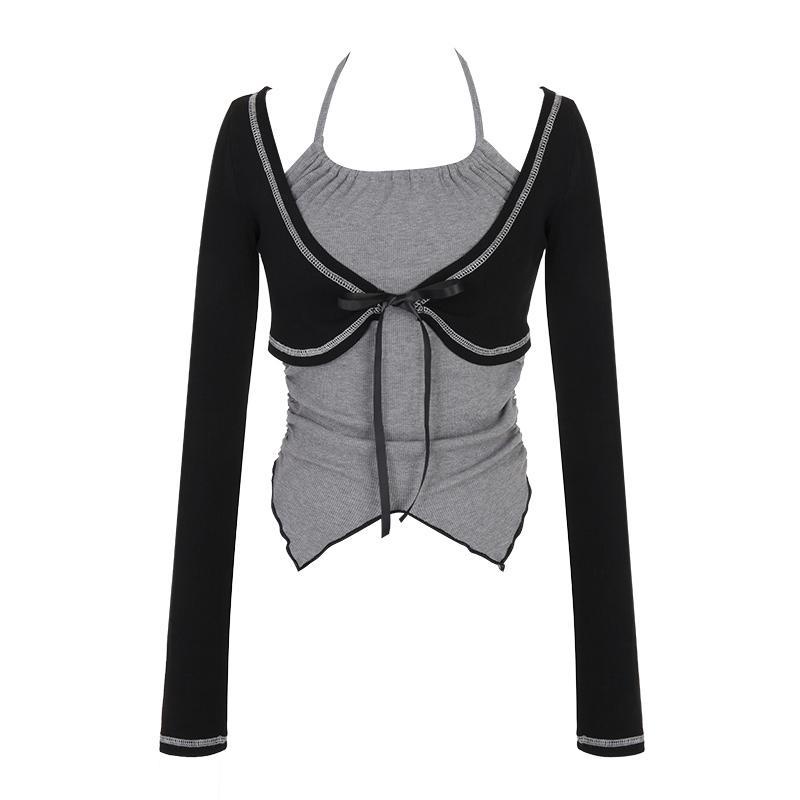 Set Áo Thun Tay Dài Dáng Ngắn Phối Chân Váy Ngắn Thời Trang Mùa Hè Xinh Xắn Cho Nữ