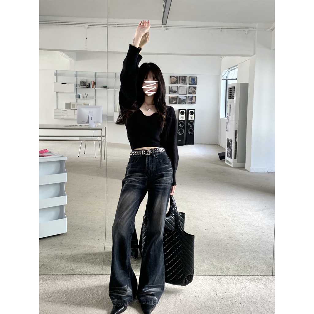 Quần Jean Nữ Ống Loe Lưng Cao Phong Cách Retro Mỹ Thời Trang Mùa Hè Mới