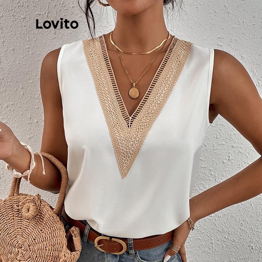 Lovito Áo sát nách kẻ sọc thanh lịch cho Nữ LNE15011 (Trắng)