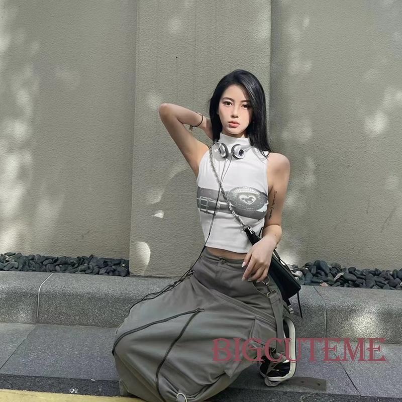 Áo Tank Top Sát Nách Cổ Cao In Họa Tiết Thời Trang Mùa Hè Cho Nữ