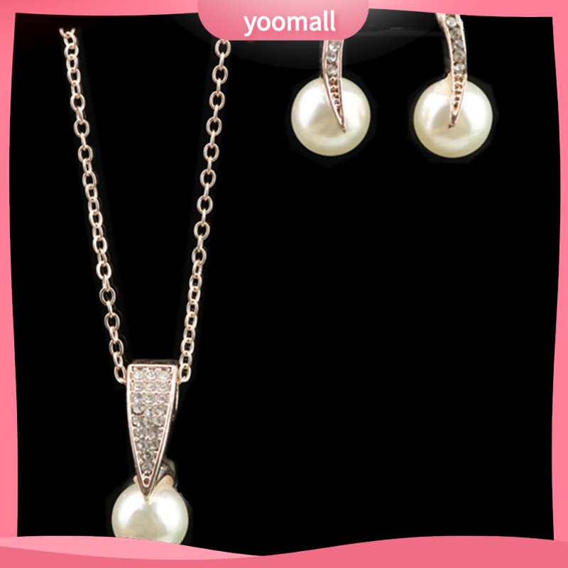 Bộ Vòng cổ + Bông Tai Đính Kim Cương &amp; Ngọc Trai Giả Kiểu Âu Mỹ Cho Nữ