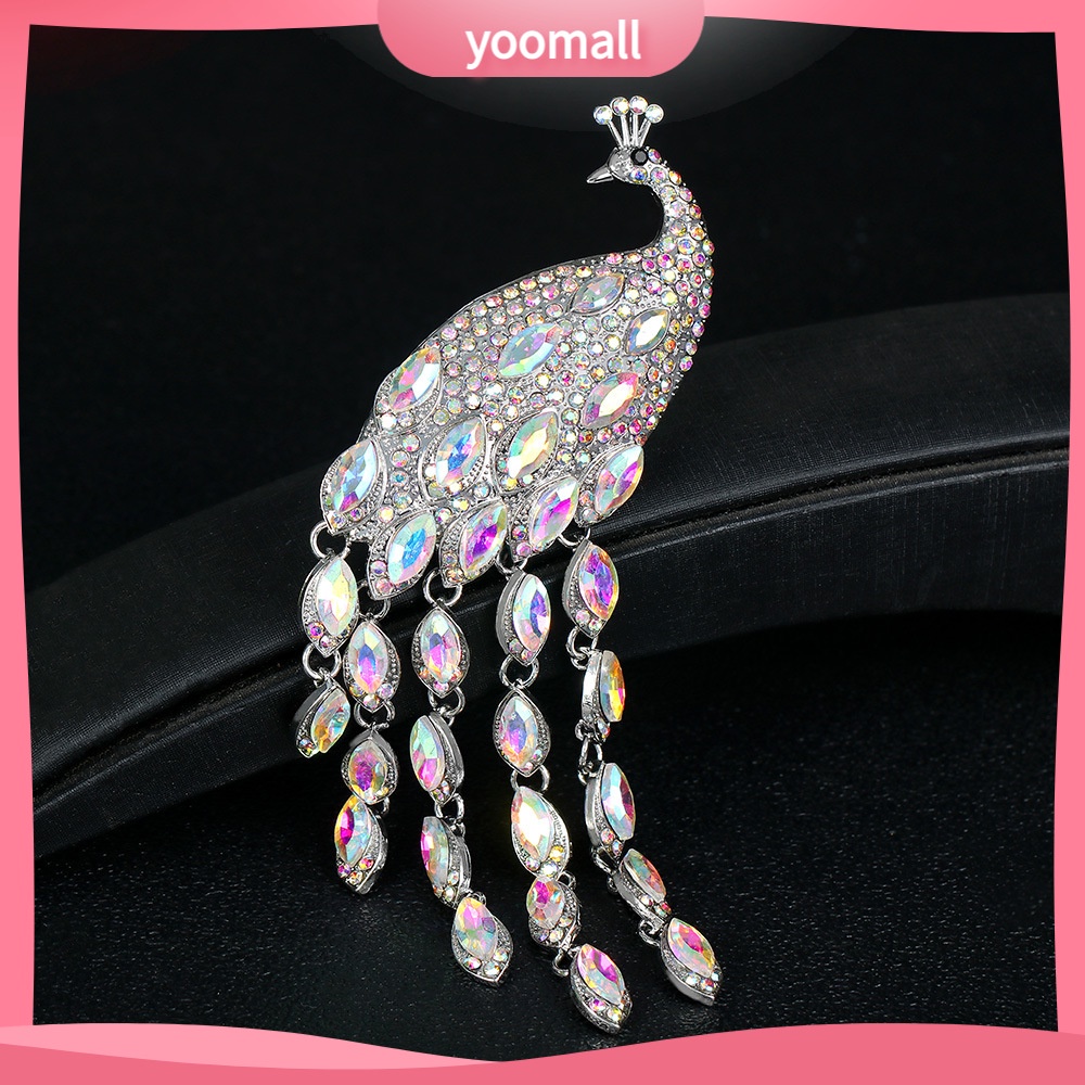 Ghim Cài Áo Hình Đuôi Công Đính Pha Lê Đuôi Dài Phong Cách Retro