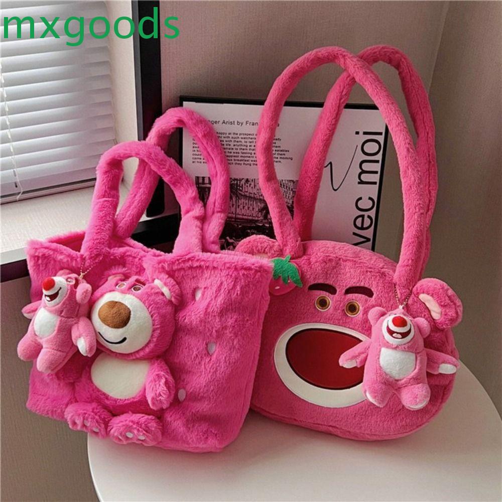 MXGOODS Túi Đeo Vai Hình Gấu / Dâu Tây Bằng Lông Nhung Dễ Thương Xinh Xắn Cho Nữ