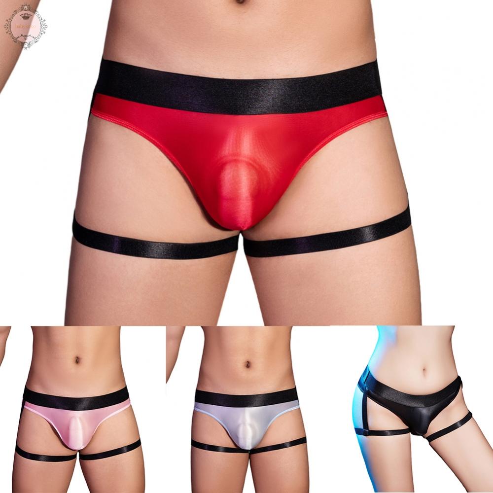 Glossy Oil Coated Men's Low Rise Briefs Swimwear Panties Smooth Thongs Underwear
