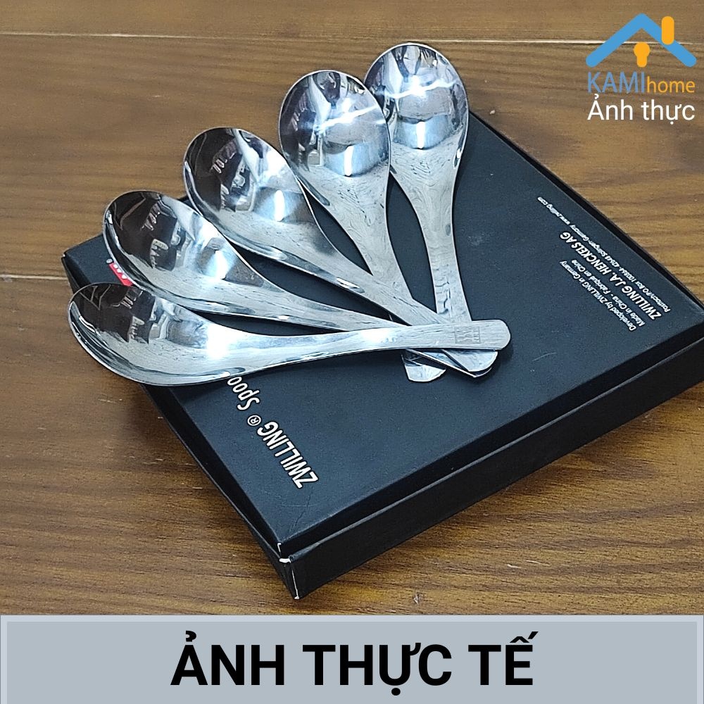 (Bộ 5) thìa muỗng inox Henckels kiểu Á lòng sâu cán ngắn cỡ 16cm KM 20128