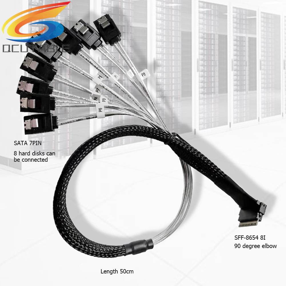 Cáp ChuyểN ĐổI MỏNg SAS4.0 SFF-8654 8i Sang SATA 8 CổNg 12Gbps 50cm