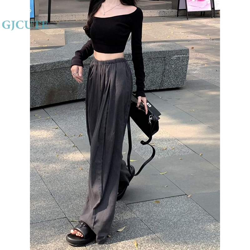 Quần Kaki Ống Rộng Phong Cách Languid Thời Trang Xuân Thu Cho Nữ