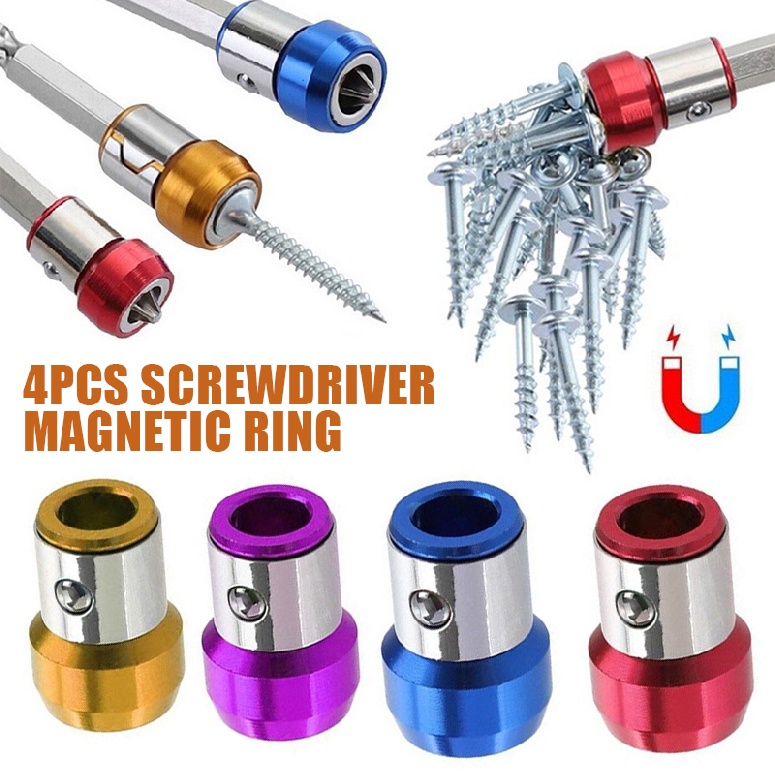New 4pcs 6.35mm Screwdriver Bit Magnetic Ring Screws Drill Bit Magnetizer Magnet
