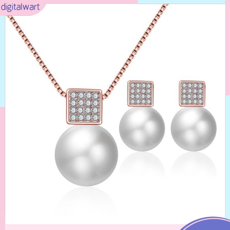 Bộ Vòng cổ + Bông Tai Đính Kim Cương &amp; Ngọc Trai Hình Vuông Cho Nữ