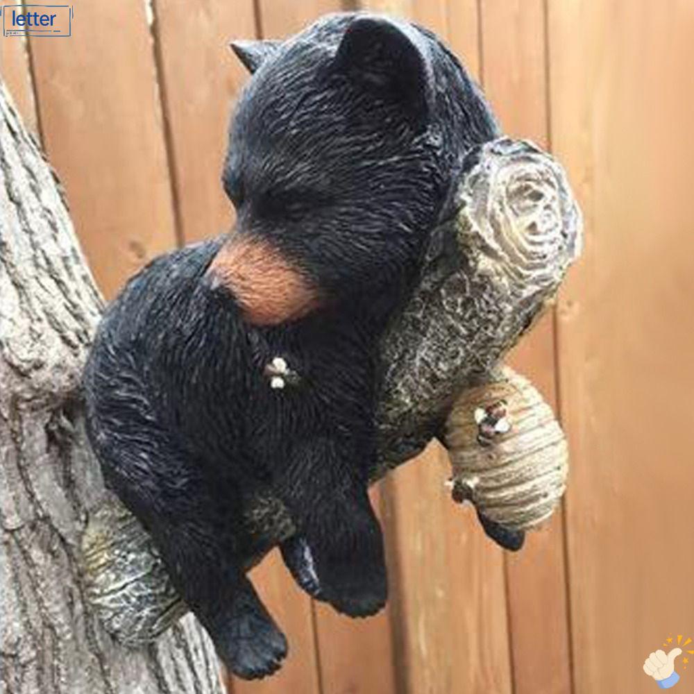 LET Bức Tượng Gấu Đen Bằng Nhựa Resin Treo Trang Trí Sân Vườn