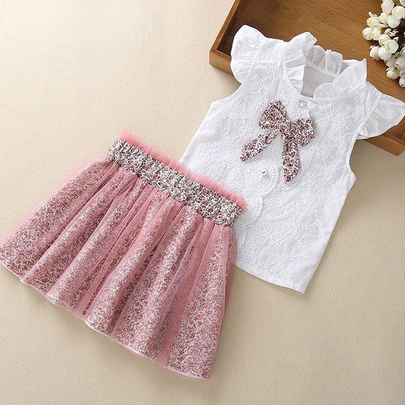 Set Đồ Mùa Hè Gồm Áo Thun Voan Hoa Màu Xanh Dương Và Quần Dài Cho Bé Gái 3-7 Tuổi Mới