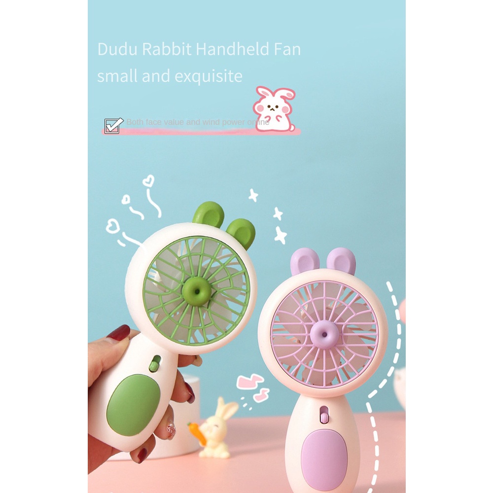 Dễ Thương Quạt Điện USB Mini Cầm Tay Hình Thỏ Màu Kẹo Có Đèn