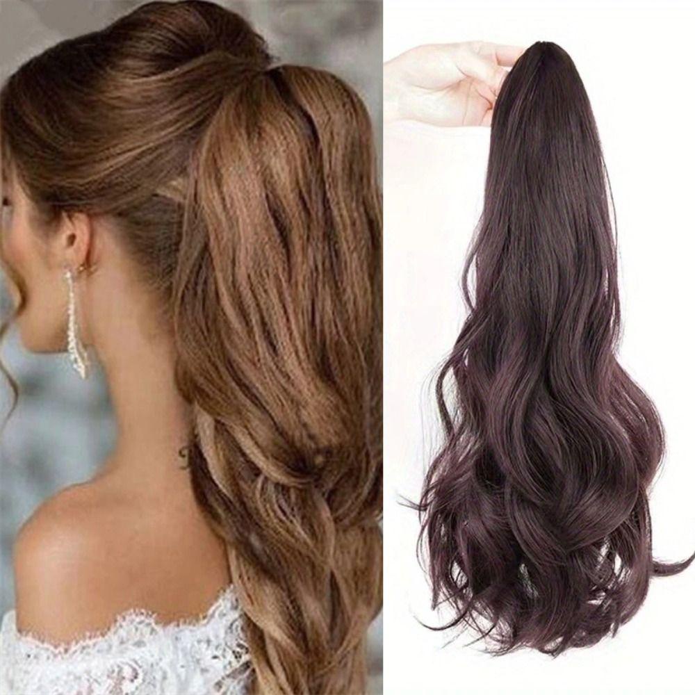 Tóc Giả Đuôi Ngựa Xoăn Màu Nâu / Đen Bằng Sợi Tổng Hợp Kháng Nhiệt Có Kẹp Tóc Đuôi Ngựa Cho Nữ