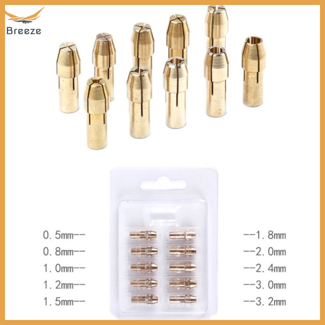 Set 11 Đầu Kẹp Mũi Khoan Bằng Đồng Thau Đường Kính 4.8mm Và Đai Ốc 0.5-3.2mm