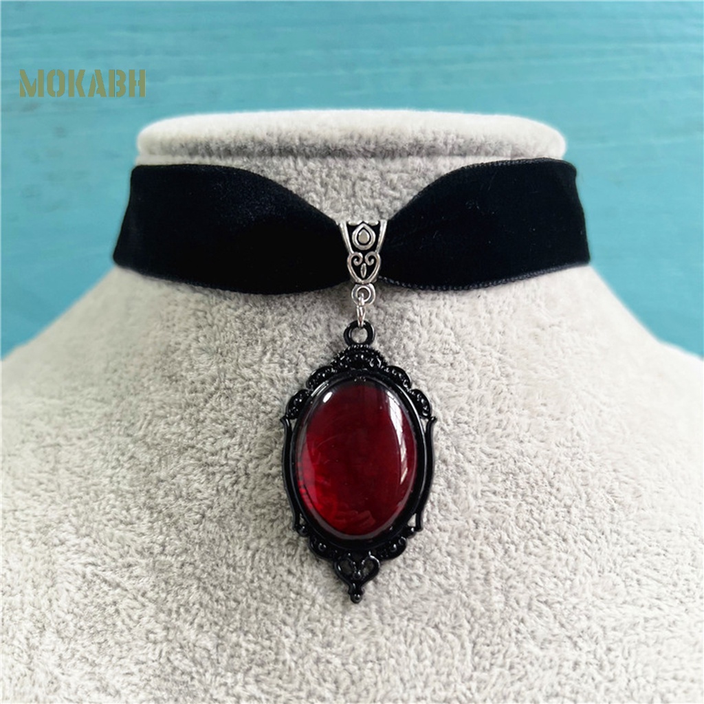[Mok Abh] Vòng Cổ Choker Dây Nhung Mặt Hình Giọt Nước Phong Cách Gothic Cổ Điển Có Thể Điều Chỉnh Kích Cỡ