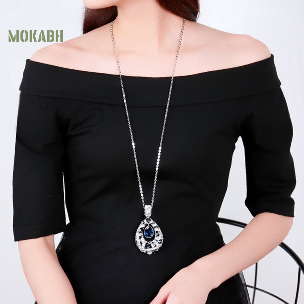 Vòng cổ Dáng Dài Đính Đá Hình Giọt Nước Lấp Lánh Thời Trang