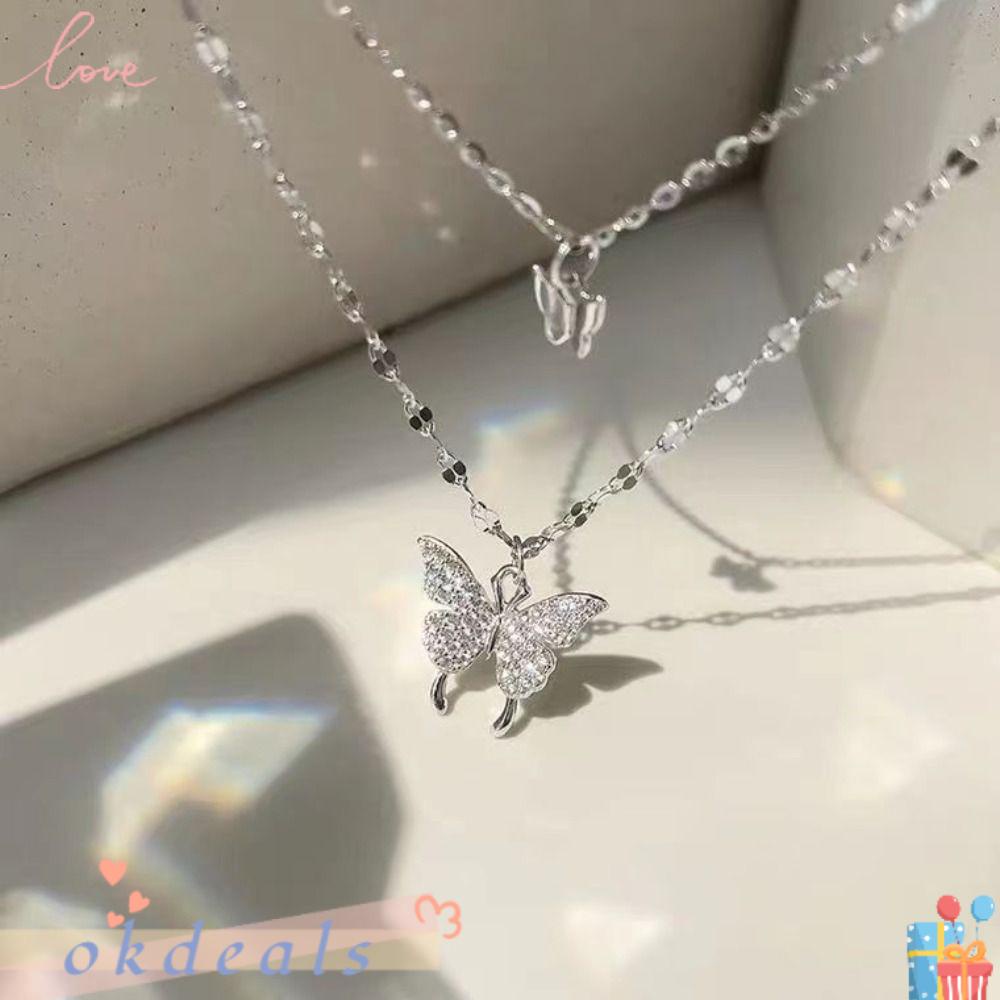 Vòng cổ Hai Lớp Trang Sức Mặt Hình Bướm Lấp Lánh Dành Cho Nữ