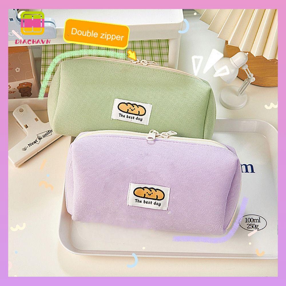 DIACHAVN Túi Đựng Bút Bằng Nhung Kẻ Dành Cho Học Sinh Ốp