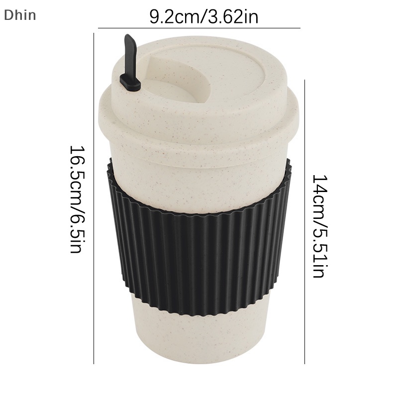 Cốc Uống Cà Phê Rơm Lúa Mì Kèm Nắp Đậy An Toàn Có Thể Tái Sử Dụng