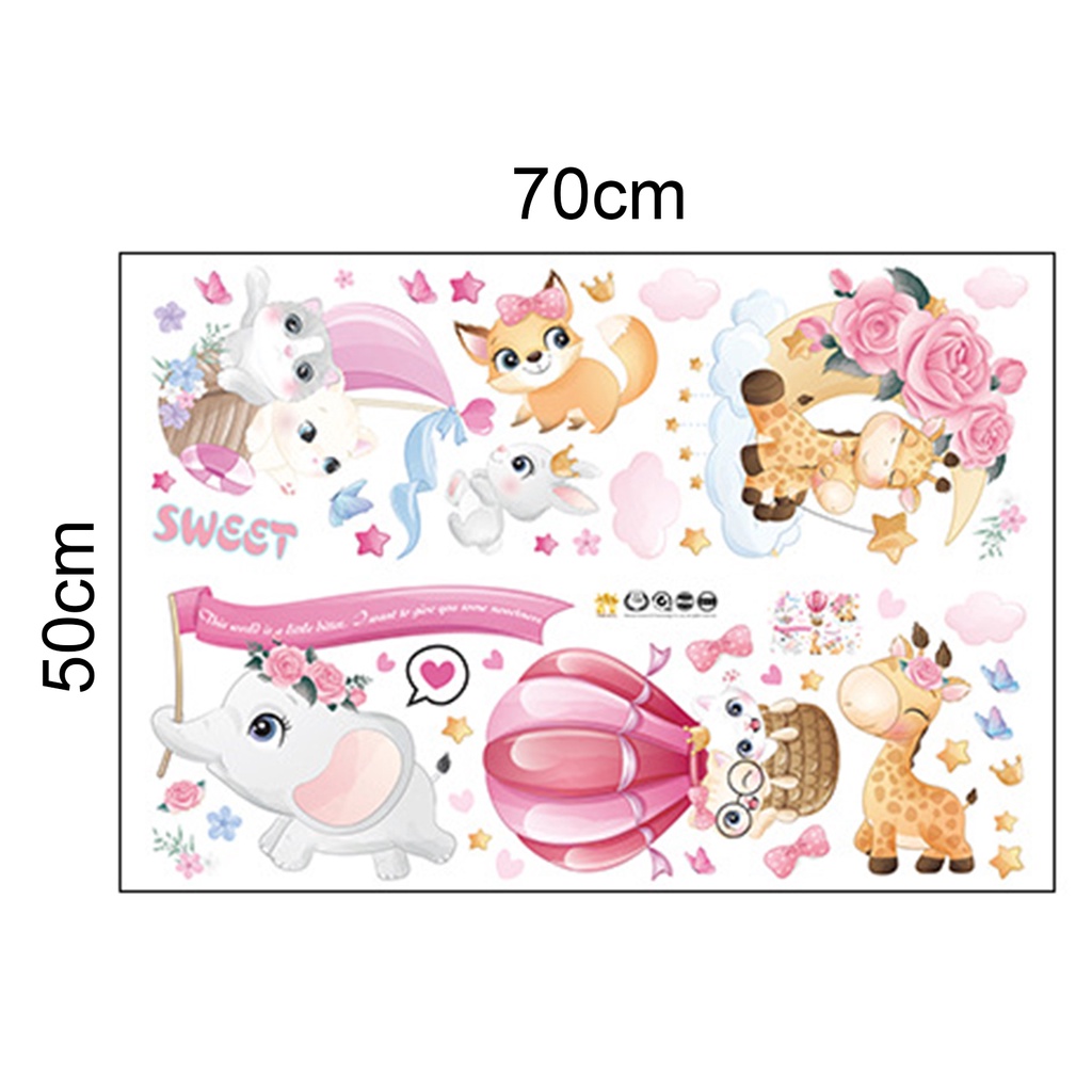 1 Set Sticker Dán Tường Họa Tiết Bong Bóng Động Vật Hoạt Hình Bằng PVC Trang Trí Phòng Bé