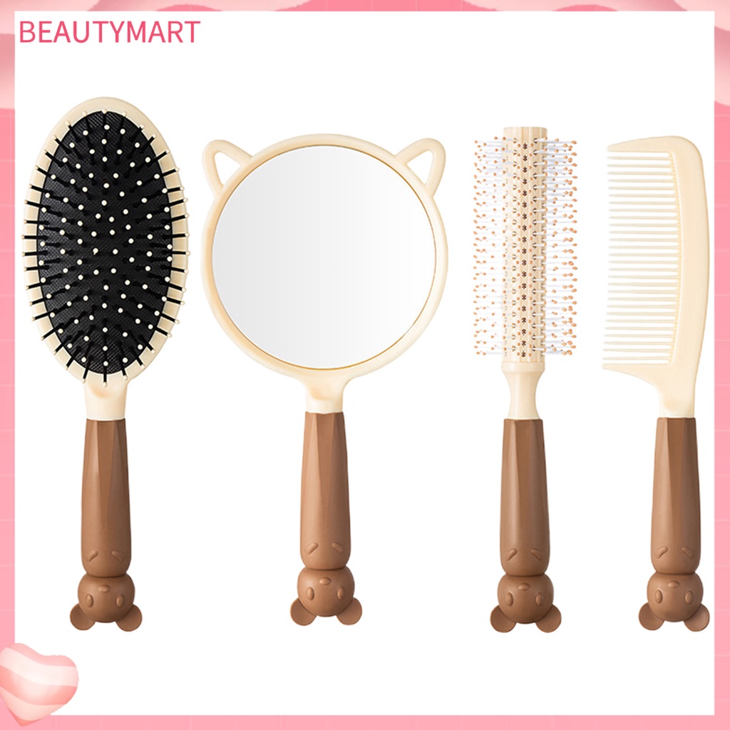 1 Bộ Lược Và Gương Trang Điểm Chống Tĩnh Điện Mát Xa Da Đầu Không Thắt Nút Hình Bia Dễ Thương