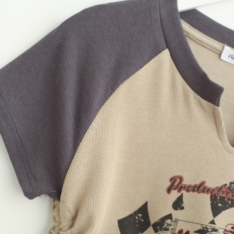 Áo Thun Tay Ngắn Phối Dây Rút Họa Tiết In Phong Cách Mỹ Thời Trang Mùa Hè Cho Nữ AC0468