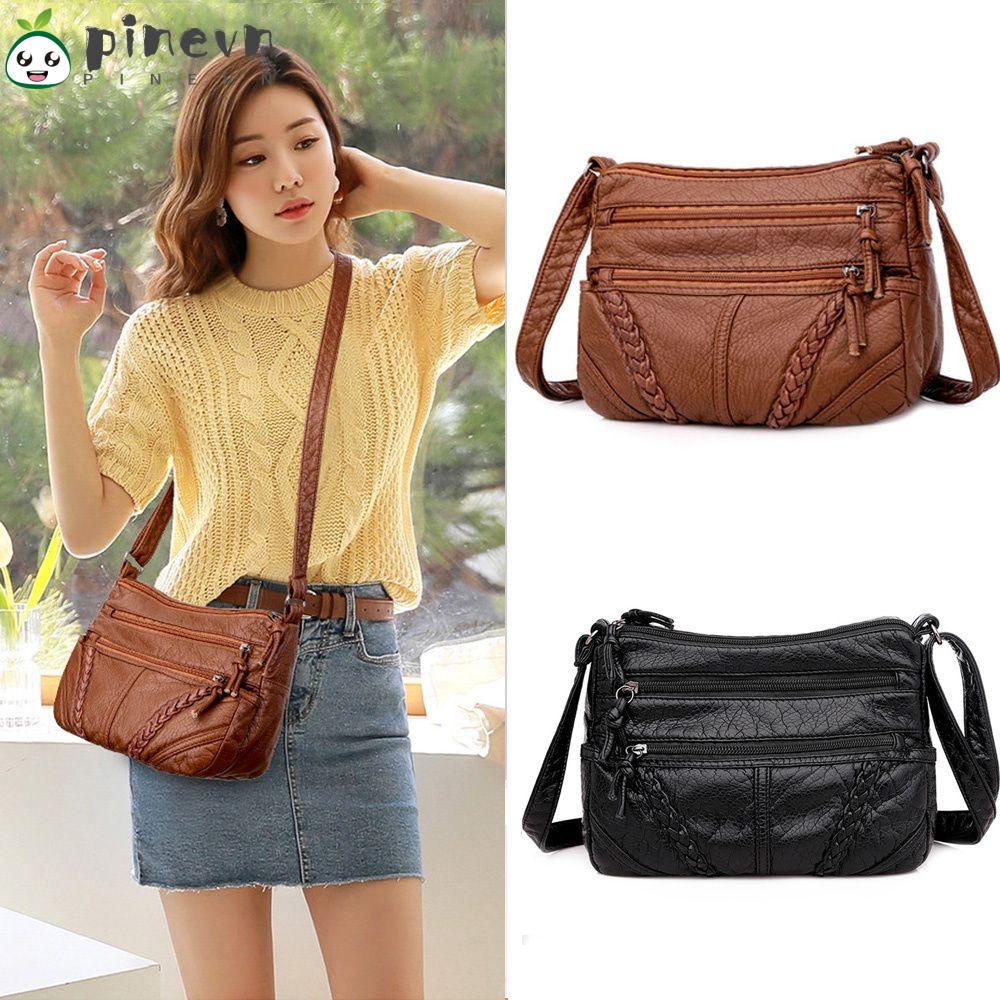 PINEVN Túi Xách Da PU Màu Trơn Thời Trang Cho Nữ