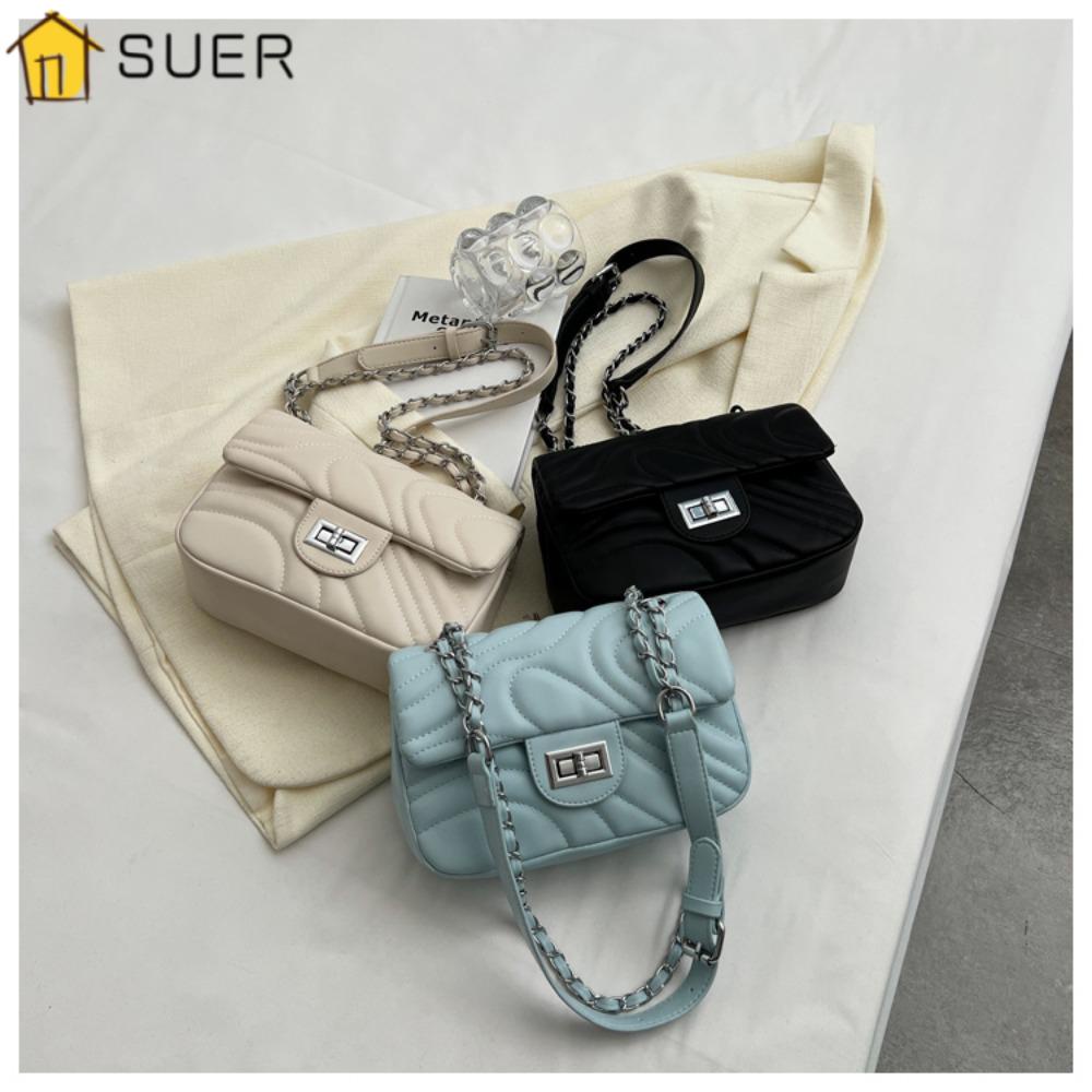 Suenin Túi Đeo Vai Da PU Màu Đen / Xanh Dương / Kem Cỡ Nhỏ Phối Dây Xích Thời Trang Cho Nữ