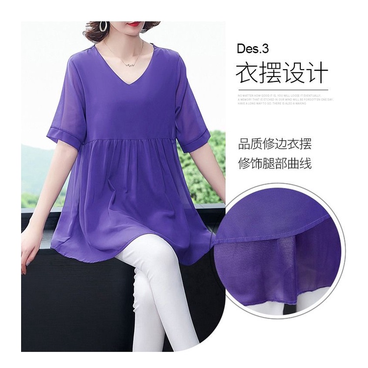 Áo Sơ Mi Chiffon Tay Ngắn Plus Size Phong Cách Phương Tây Cho Phụ Nữ Trung Niên
