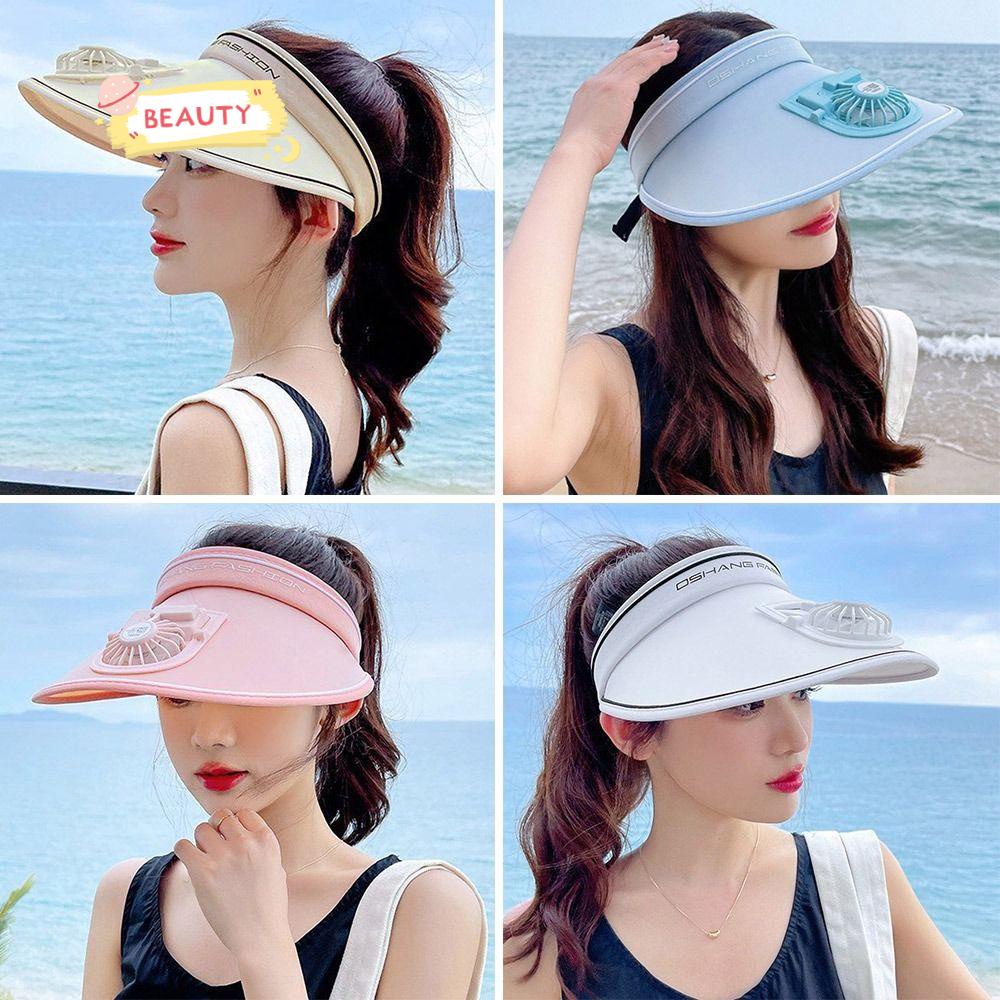 BEAUTY Mũ Lưỡi Trai Nửa Đầu Kèm Quạt Chống Nắng Tiện Dụng Mang Theo Du