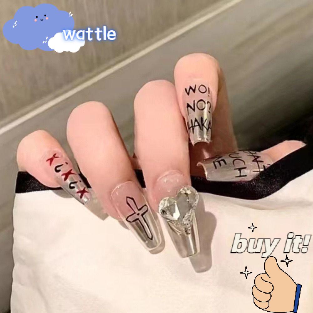 WATTLE Set 24 Móng Tay Giả Họa Tiết Trái Tim Lấp Lánh