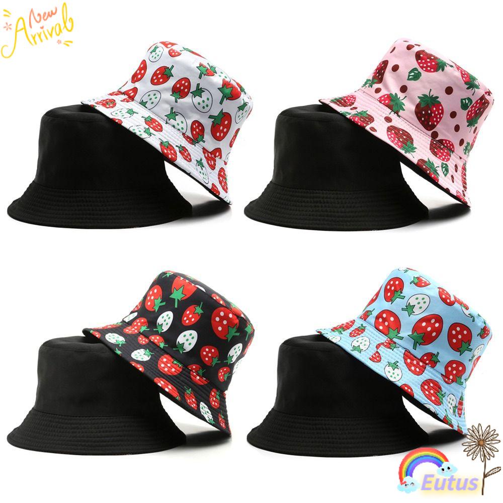 EUCA Nón Tai Bèo Hai Mặt Họa Tiết Dâu Tây Xinh Xắn Dành Cho Cặp