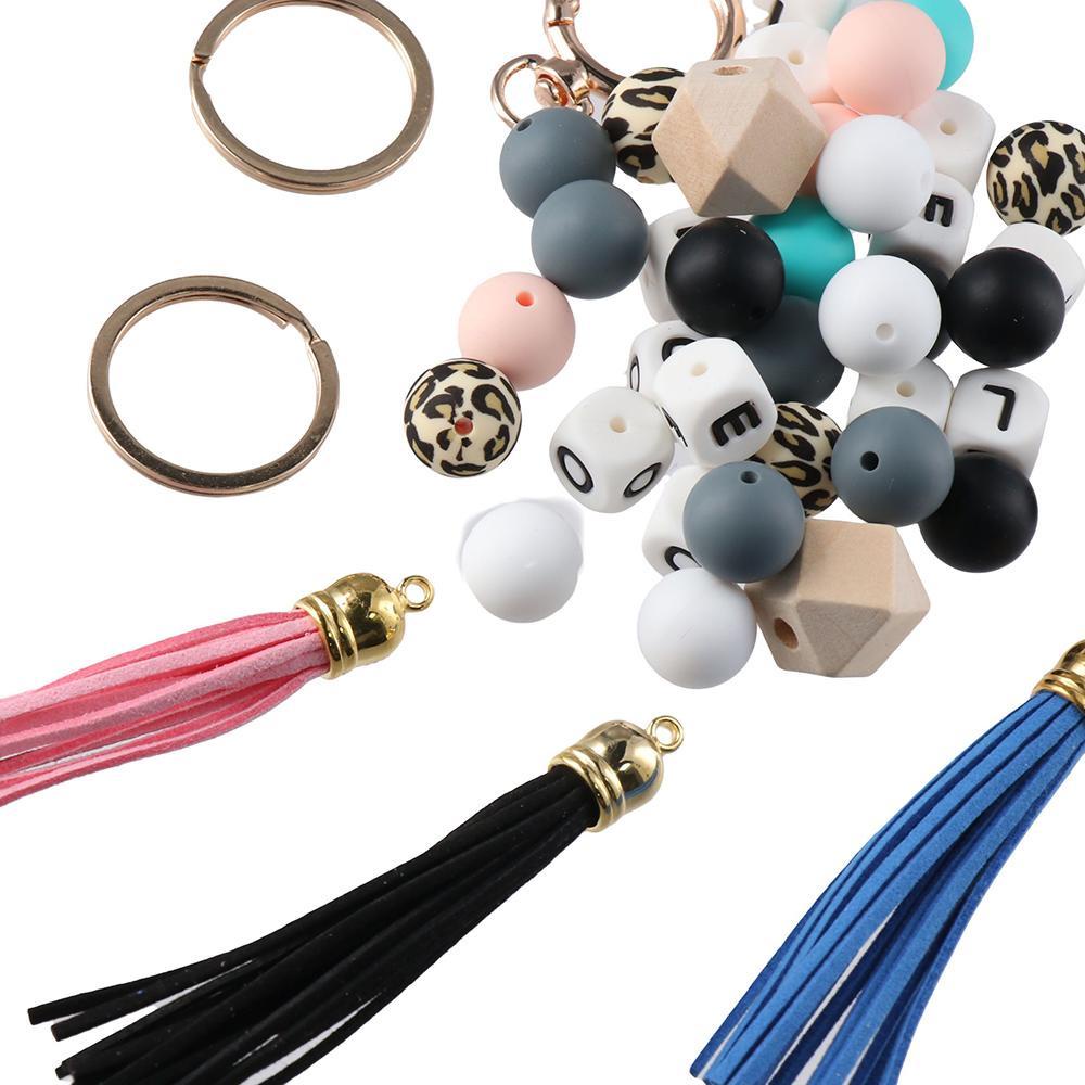 ROSE Bộ 84 Hạt Silicone Xỏ Vòng Đeo Tay In Chữ Cái Phối Tua Rua Thời Trang