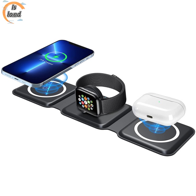 Đế Sạc Điện Thoại / iwatch / airpods Không Dây 15w Từ Tính Gấp Gọn Được 3 Trong 1