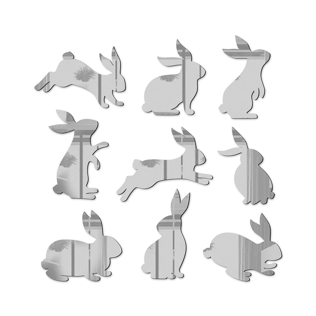 1 Bộ Đề Can Acrylic Tự Dính Hình Thỏ Tráng Gương Trang Trí Nhà Cửa