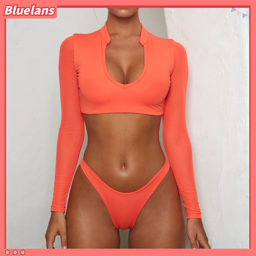 Bộ Đồ Bơi Bikini Tay Dài Phối Lưới Thoáng Khí Thời Trang Quyến Rũ Cho Nữ