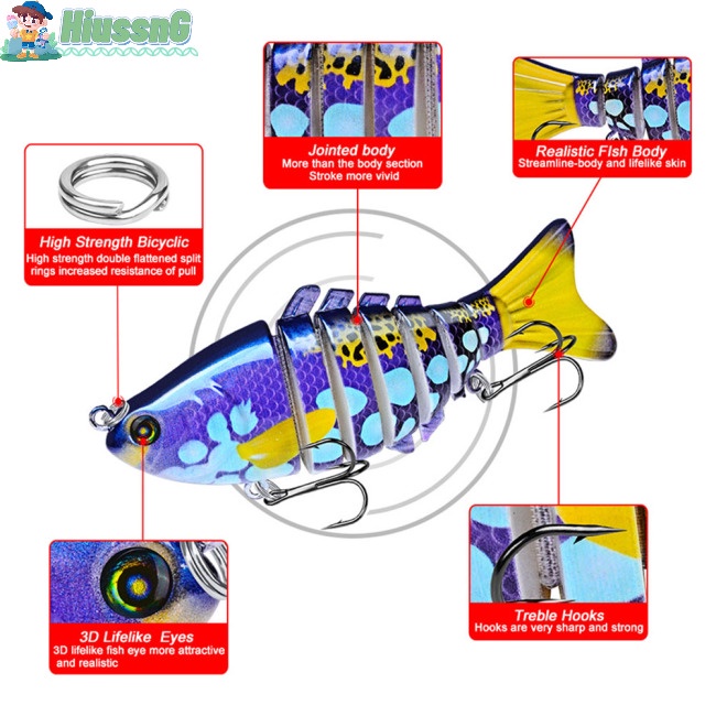 Mồi Câu Cá Giả 7 Đoạn 10cm / 15.5g Có Móc Phù Hợp Cho Nước Mặn