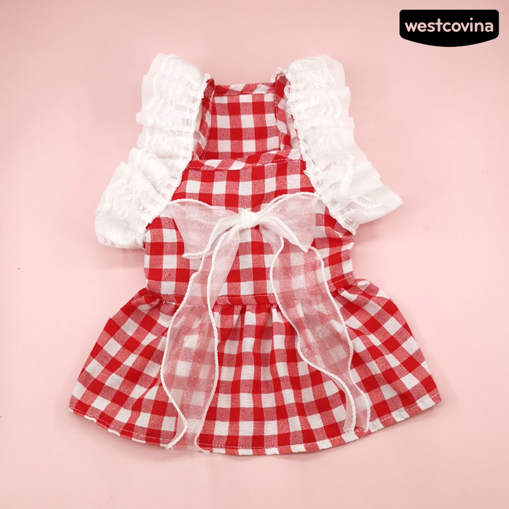 [COD]♞Đầm Công Chúa Họa Tiết Caro Đính Nơ Phối Ren Xinh Xắn Cho Thú Cưng